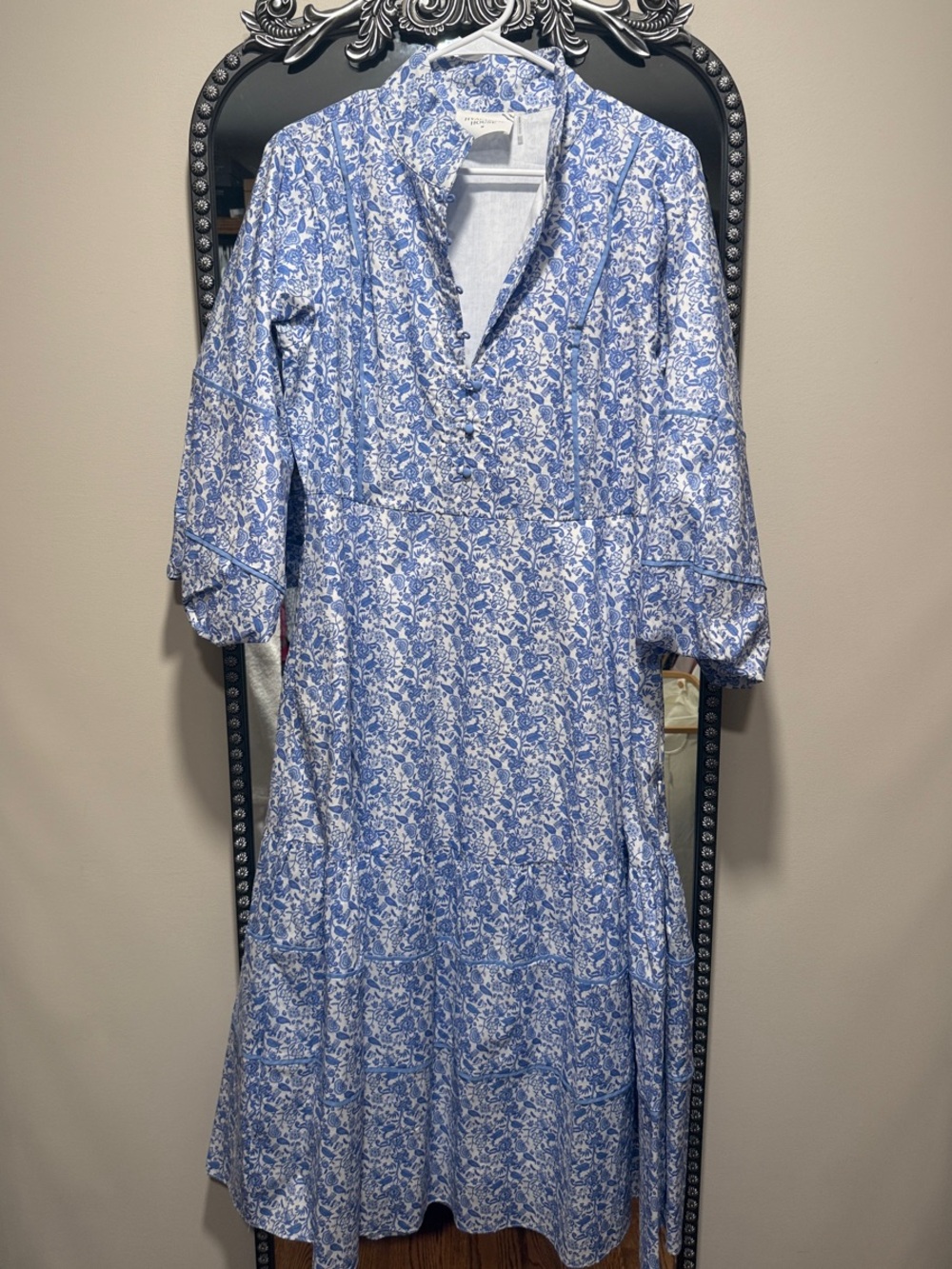 Light Blue Floral V-Neck Maxi Dress